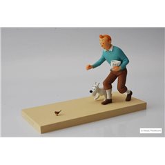 Figurine resin Tintin and Snowy with bird