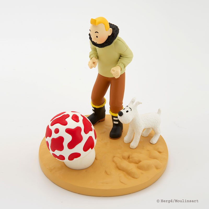 Figurine resin Tintin and Snowy with mushroom