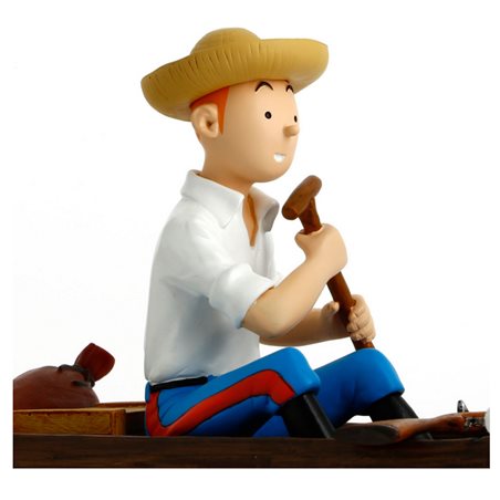 Figurine resin Tintin and Snowy Piroge canoe