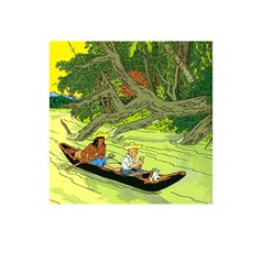 Figurine resin Tintin and Snowy Piroge canoe