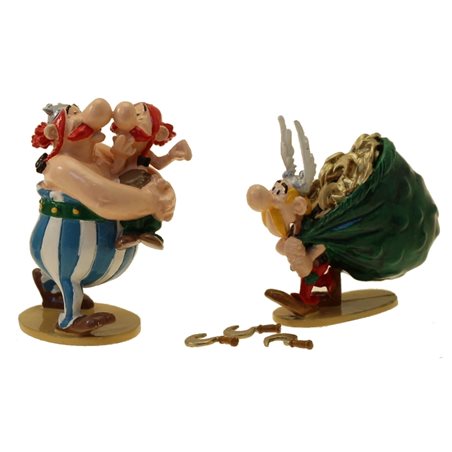 Asterix & Obelix Figur: Metallfiguren Szene Obelix mit Amerix aus Die goldene Sichel (Pixi 2360)