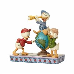 Walt Disney Figur: Kunstharzfigur Tick, Trick, Track mit Globus (Enesco 6001286)