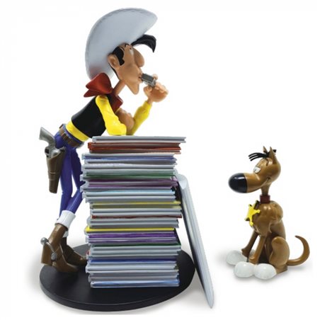 Lucky Luke Figur: Kunstharzfigur Luke & Rantanplan mit Comic-Stapel (Platoy 0391)