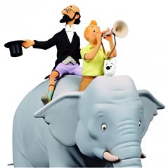 Tintin Statue Resin Fariboles: Tintin, Snowy and Professor Siclone on the elephant (Moulinsart 44025)