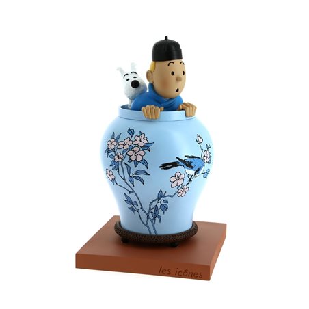 Tim und Struppi in der Vase aus Blauer Lotus, 20 cm (Collection Les Icônes Moulinsart 46401)