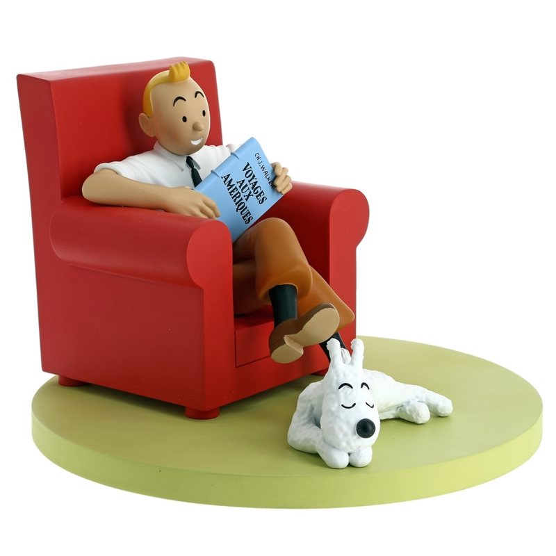 Tintin Statue Resin: Tintin and Snowy at home, 17 cm (Moulinsart 46404)