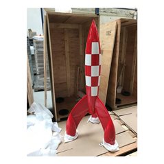 Tim und Struppi Rakete: Figur Mondrakete 150cm, Handbemalt (Moulinsart 46999)
