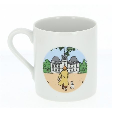 Tintin Mugs: Porcelain mug Tintin and Captain Haddock breakfast at Moulinsart Castle (Moulinsart 47984)
