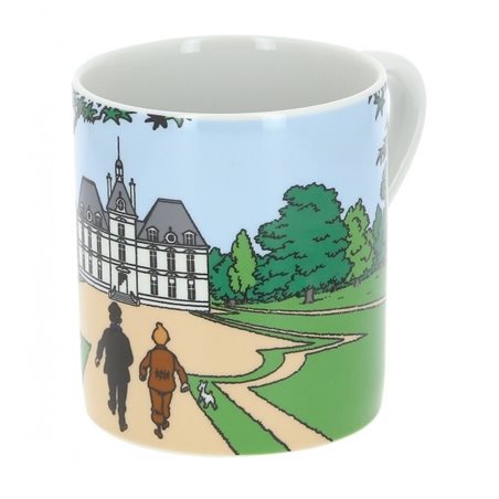 Tintin Mugs: Porcelain mug Tintin, Snowy with Haddock at Moulinsart Castle (Moulinsart 47985)