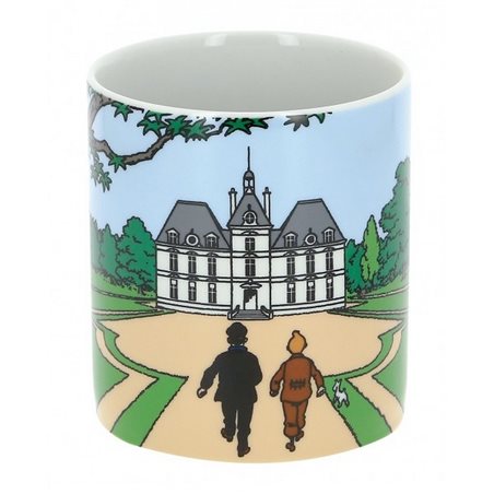 Tintin Mugs: Porcelain mug Tintin, Snowy with Haddock at Moulinsart Castle (Moulinsart 47985)