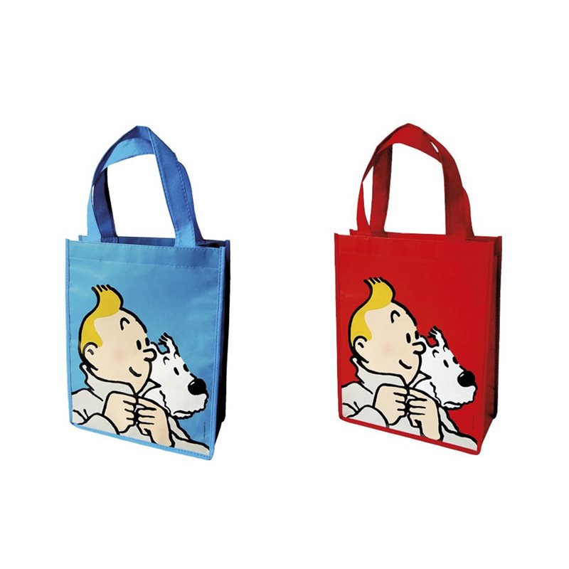 Tintin Bag: Set Tintin and Snowy, 2x bags, one in blue & one in red (Moulinsart 04289)