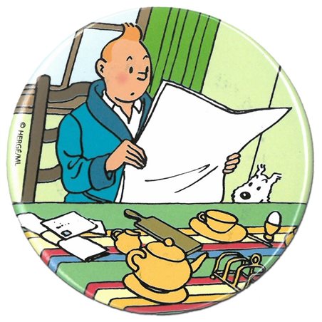 Tintin Magnet: Tintin reading the newspaper with Snowy (Moulinsart 16023)