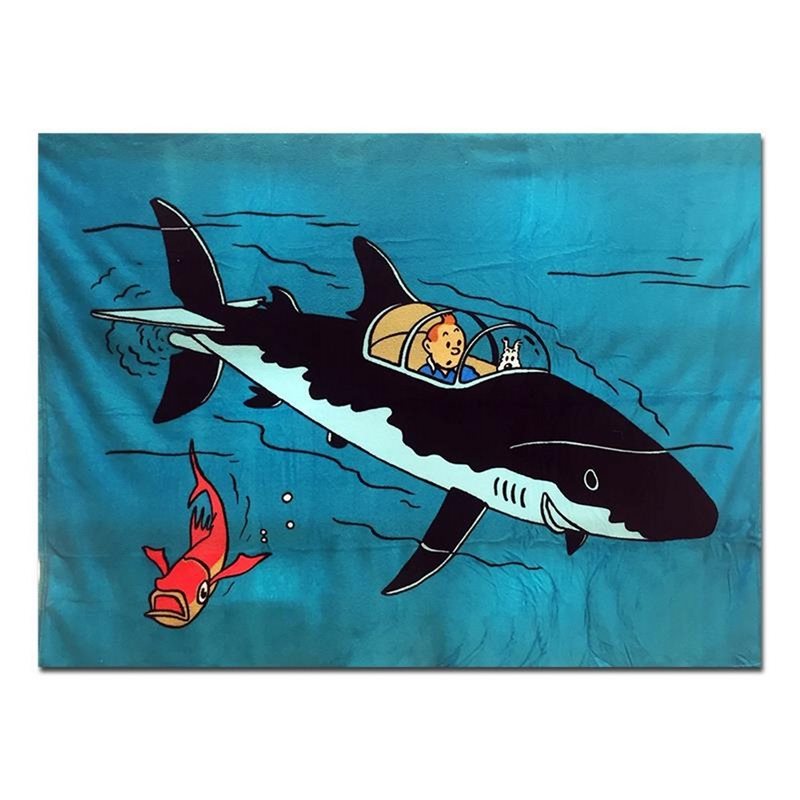 Tintin Blue Polar Plaid Blanket The Shark Submarine, 130x160 cm (Moulinsart 130329) Tintin Blue Polar Plaid Blanket The Shark Submarine, 130x160 cm (Moulinsart 130329)