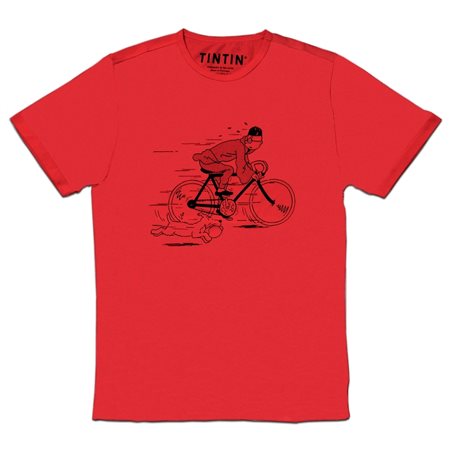 Tintin T-Shirt fleeing on a bike with Snowy, Size S-XL (Moulinsart 884) 