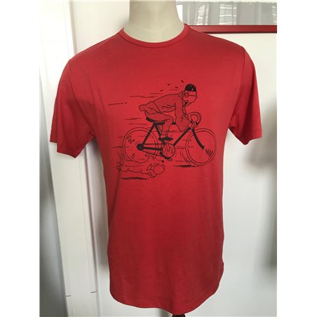 Tintin T-Shirt fleeing on a bike with Snowy, Size S-XL (Moulinsart 884) 