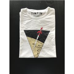 Tintin T-Shirt The lunar rocket in white, Size L (Moulinsart 874) 