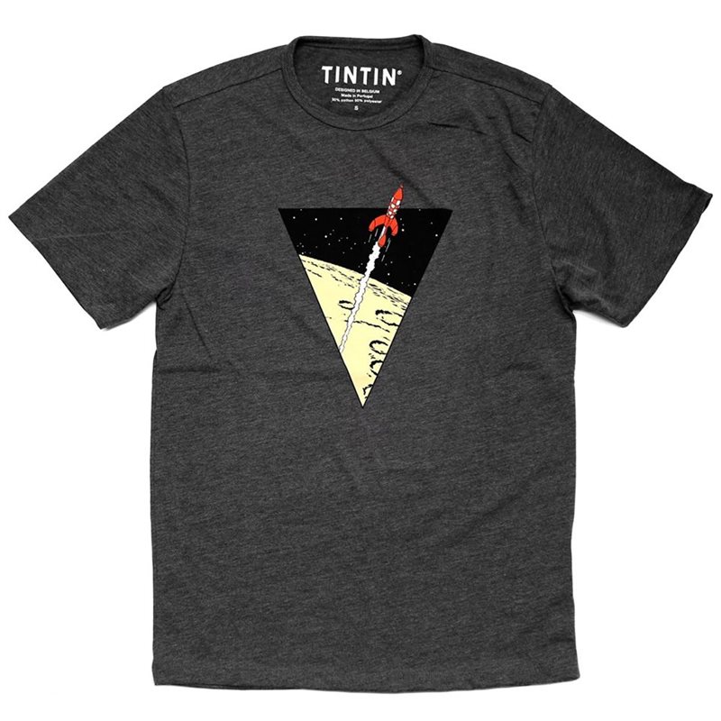 Tintin T-Shirt The lunar rocket in Grey, Size S-XL (Moulinsart) 