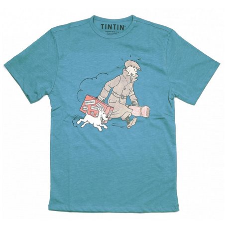 Tintin T-Shirt Homecoming in Blue, Size S-XL (Moulinsart 873) 
