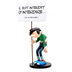 Gaston Lagaffe Statue Resin: Gaston holding sign "Il est interdit d'interdire" (Plastoy 315)