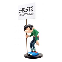 Gaston Lagaffe Figur: Gaston mit Schild "Sieste Obligatoire!", Kunstharz (Plastoy 00314)