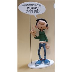 Gaston Lagaffe Statue Resin: Gaston holding sign "Eine Idee!" (Plastoy 289)