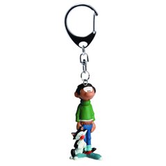 Gaston Lagaffe Keychain: Gaston with his cat, 7cm (Plastoy)