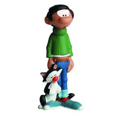 Gaston Lagaffe Statue: Gaston with his cat, 7cm (Plastoy 62106)
