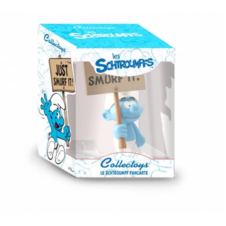 Schlümpfe Figur: Schlumpf mit Schild Just Smurf It!, 14 cm (Plastoy 00179)