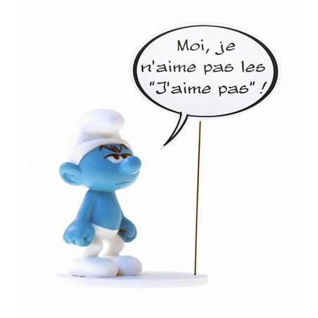 Smurf Statue Resin: Smurf with sign "MOI, JE N'AIME PAS LES J'AIME PAS !" (Plastoy 143) 