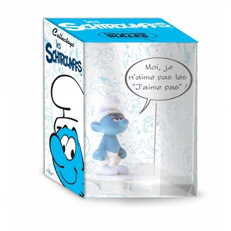 Smurf Statue Resin: Smurf with sign "MOI, JE N'AIME PAS LES J'AIME PAS !" (Plastoy 143) 