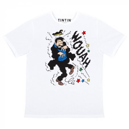 Tintin T-Shirt Haddock Wouah in White, Size S-XL (Moulinsart 894) 