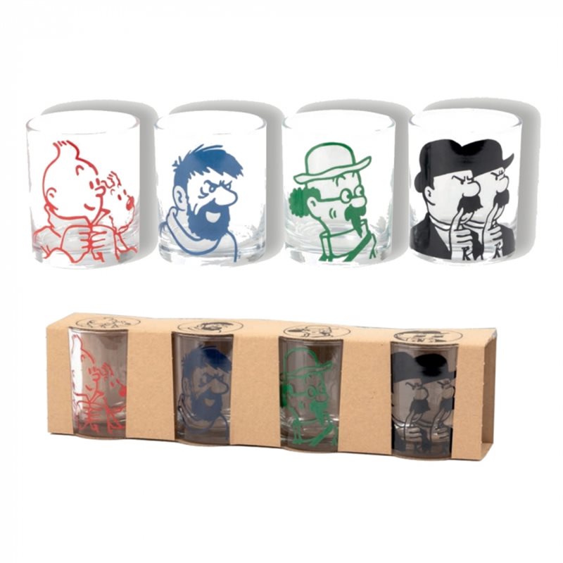 Tintin Trinkglas: Set aus vier Gläsern (Moulinsart 47016)