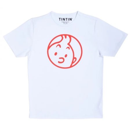 Tintin T-Shirt Face in White, Size S-XL (Moulinsart 903) 