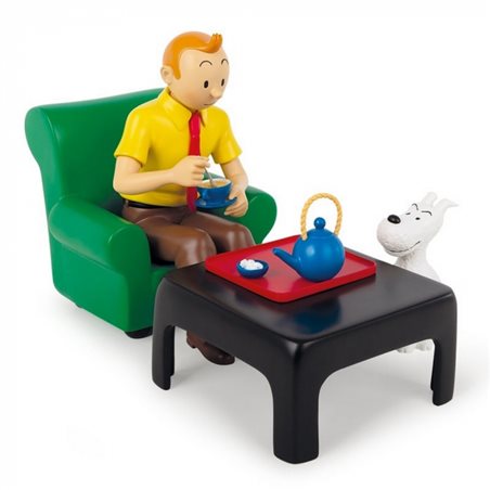 Tintin Statue Resin: Tintin and Snowy Teatime, 30 cm (Moulinsart 47002)